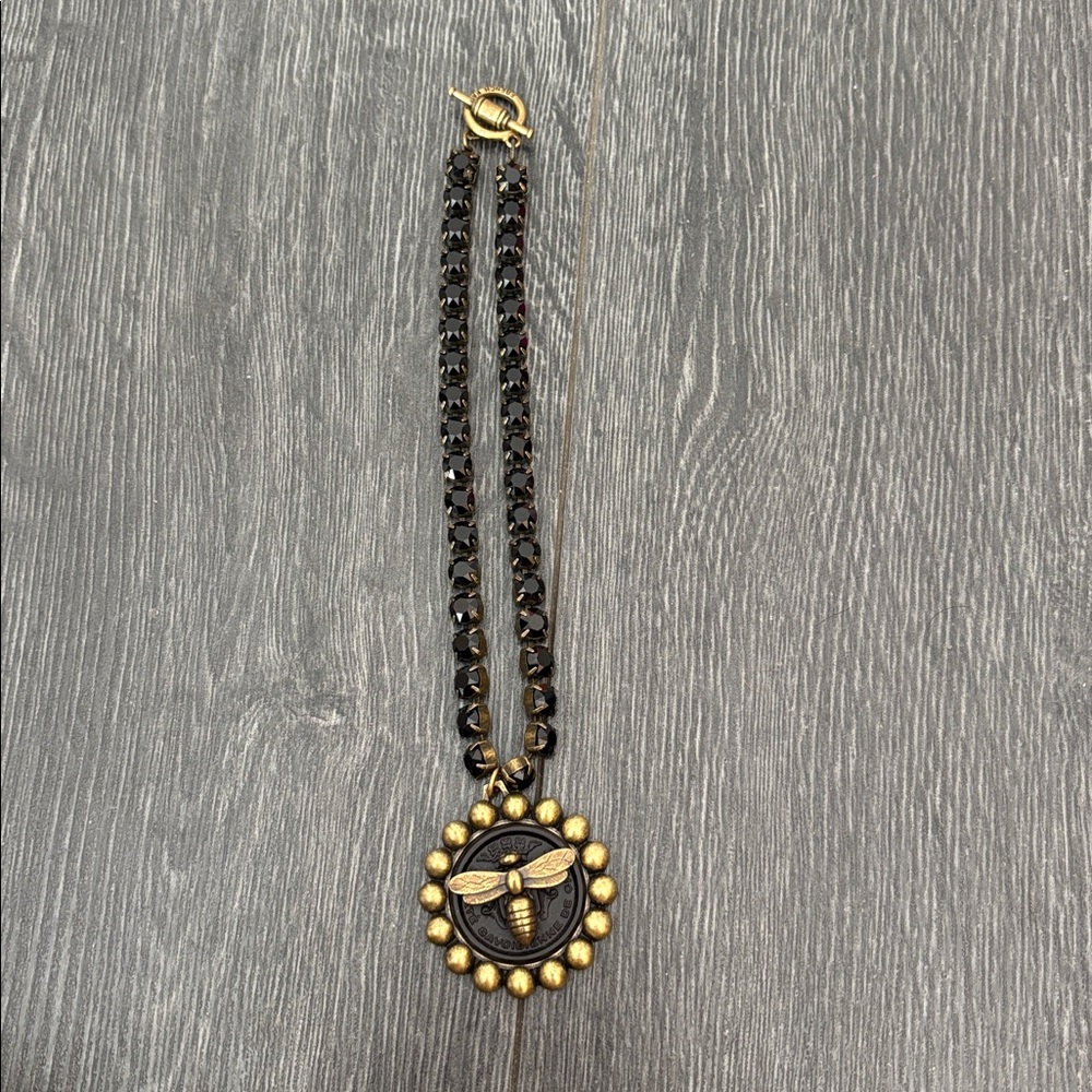 Gold and Black Bee Pendant Necklace - Picture 3 of 3